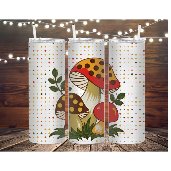 Handmade Other - Vintage Merry Mushroom Insulated Stainless steel metal tumbler, water bottle,